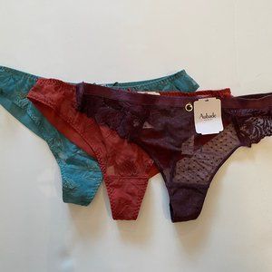 BNWT Aubade Femme Tanga Thong Burgundy Rust Teal Panty Set Small